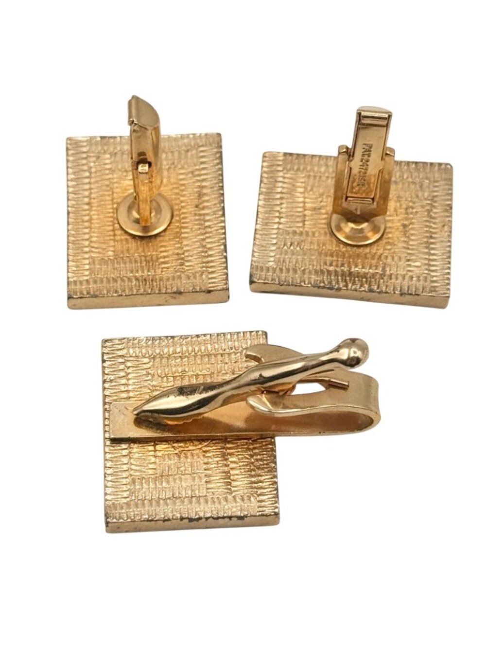 Vintage Mid Century Modern Cufflinks and Tie Clip Set Metal Overlay Latin Dancer - Picture 3 of 6
